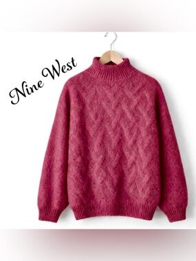 Nine West Sweater. Deep Magenta.
Cable-knit. Balloon Sleeves. Size XL.